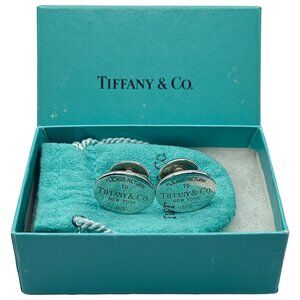 Tiffany & Co. Please Return To Oval Cufflinks Sterling Silver 925 + Pouch & Box